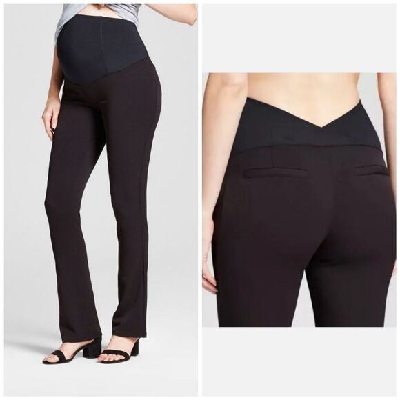 NWT Isabel Maternity Over Belly Crossover Panel Bootcut Pants Trousers - Picture 1 of 14